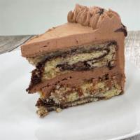 Marble Cake Slice · Vanilla cake with fudgey chocolate marbling, filled and finished with chocolate swiss mereng...