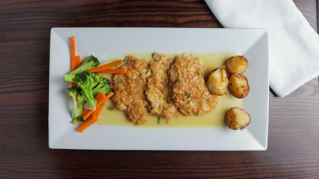 Veal Francese · battered and sautéed in a lemon white wine sauce