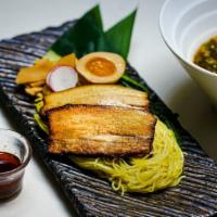 Tsukemen (Dipping Noodles) · Cold ramen noodles with pork belly, bok choy, 
bamboo, seaweed, marinated egg, scallion, ser...