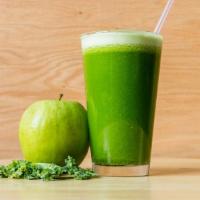 Popeyes Green Juice · Spinach, kale, parsley, green apple, pineapple, mint.