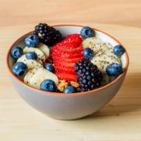 Traditional Style Acai Bowl 16Oz · (blended base: acai, banana, water) toppings: strawberry, blueberry, blackberry, raspberry, ...