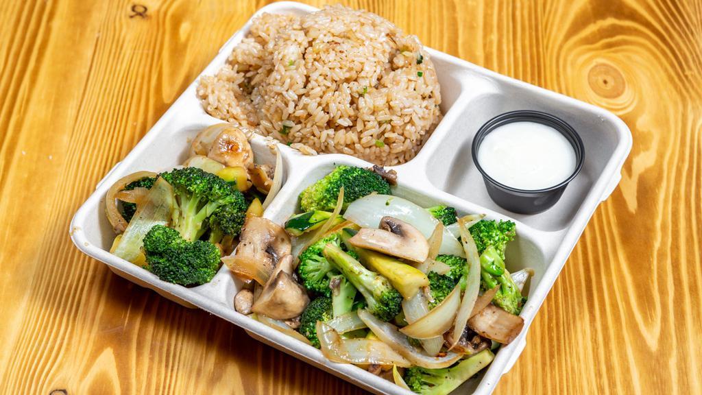 Hibachi Vegetable · Come with clear soup, vegetable, noodles and fried rice.