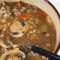 Mushroom Barley Soup · Vegan.