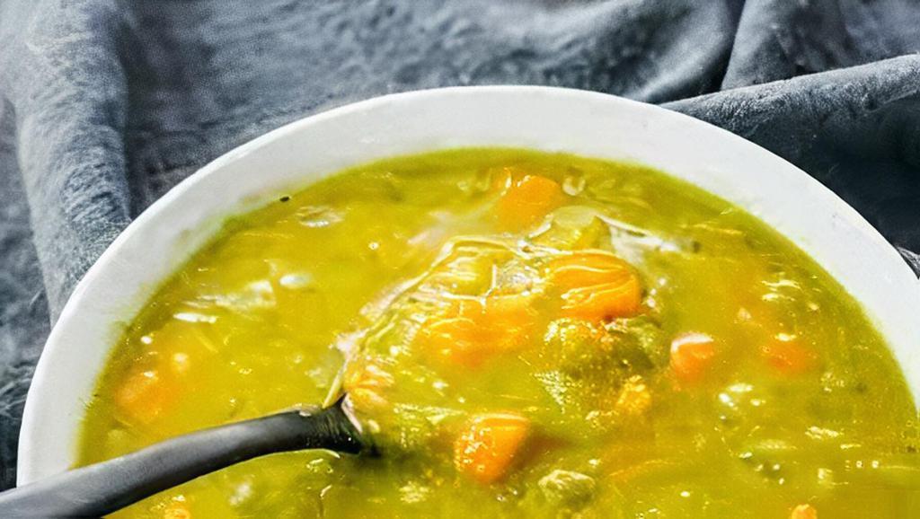 Split Pea Soup · Vegan. A light vegetable broth with peas.