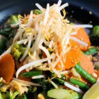 Noodles - Less Pad Thai · No egg. No noodles. Pad Thai with napa, carrots, broccoli, Chinese broccoli, string bean, sc...
