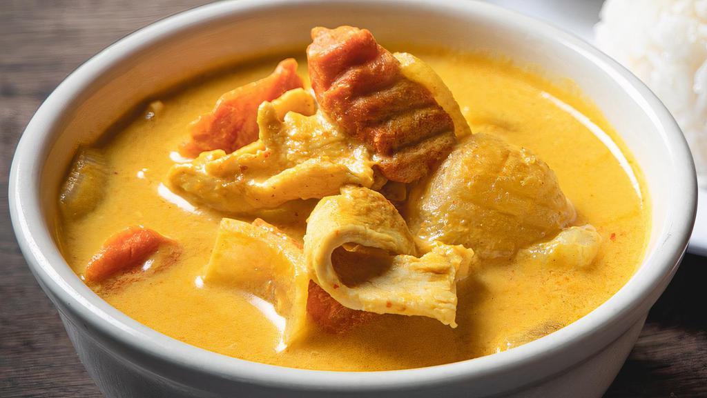 Yellow Curry · Yellow curry paste blended with coconut milk, carrot, onion, potatoes, bell pepper.