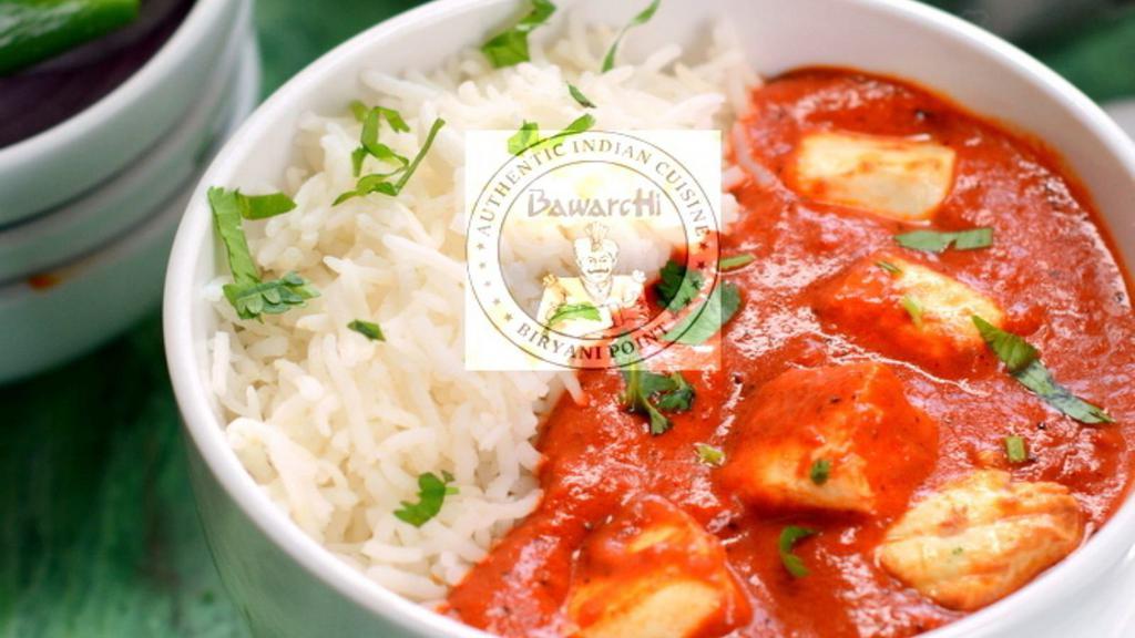 Paneer Tikka Masala · Homemade cheese cubes cooked in tomato sauce with a touch of special cream. A divine buttery taste.