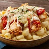  Parmesan Chicken Mac ‘N Cheese · Crispy chicken breast topped with marinara sauce, melted mozzarella and Parmesan cheeses. Se...