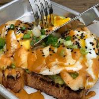 Avocado + Sunnyside · Multigrain Toast + Avo Mash + Kimchi + Minchi Dressing + Sunnyside Up Egg