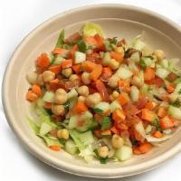 Kachumber Salad · Diced cucumber, carrots, tomato, chickpeas, cilantro, lemon vinaigrette.