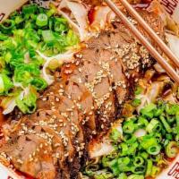 Drunk Noodles · Braised beef soup mixed with Momofuku Hozon and chickpea paste,. fried ground pork sauce, fr...