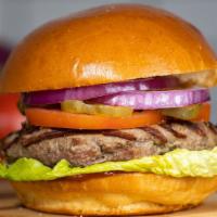 Kind Of Classic Burger · American beef patty topped cooked medium served on a griddled bun, with lettuce, tomato, oni...
