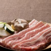 Seng-Samgyeopsal 생삽겹살 · Thick sliced pork belly.
