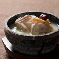 Hanbang Samgyetang 삼계탕 · Premium ginseng chicken soup with medicinal herbs.
