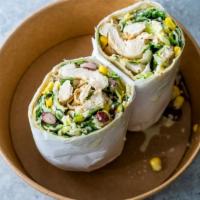 California Wrap · Tender, marinated grilled chicken topped with fresh baby spinach, ripe tomatoes and honey mu...