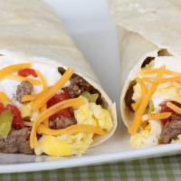 Breakfast Burrito With Egg & Cheese · Fresh eggs with creamy cheese wrapped in a homemade tortilla served with home fries.
