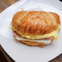 Croissant Sandwhich · Ham, cheese and eggs on Croissant Bread