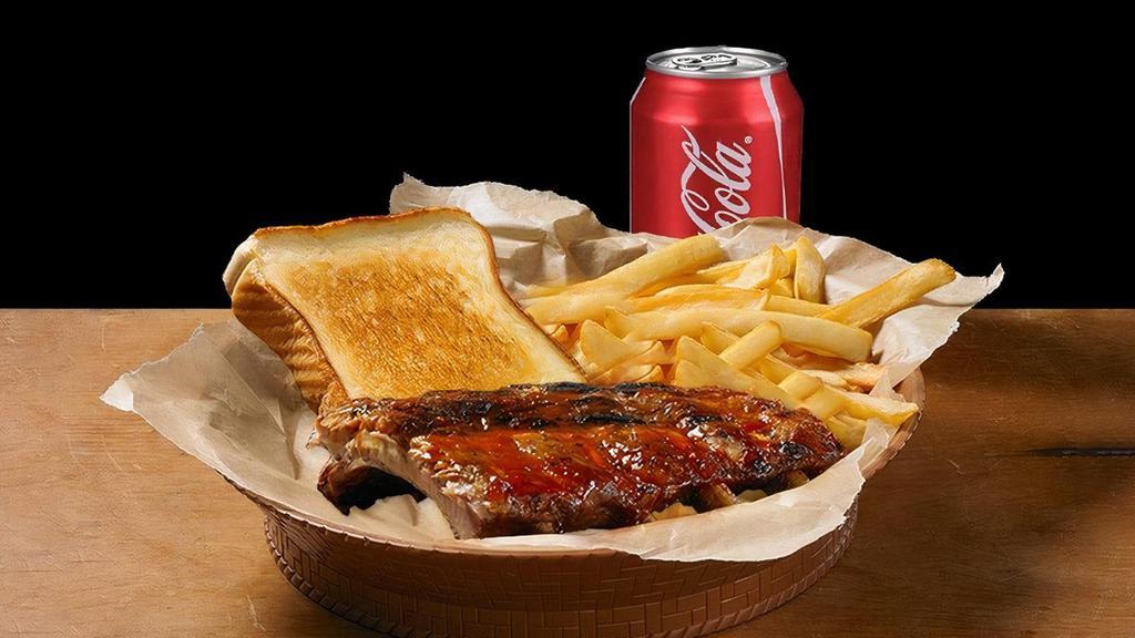 Ribs Basket · 1/3 Rack Baby Back Ribs. Served with a Regular Side, Bread and Drink.