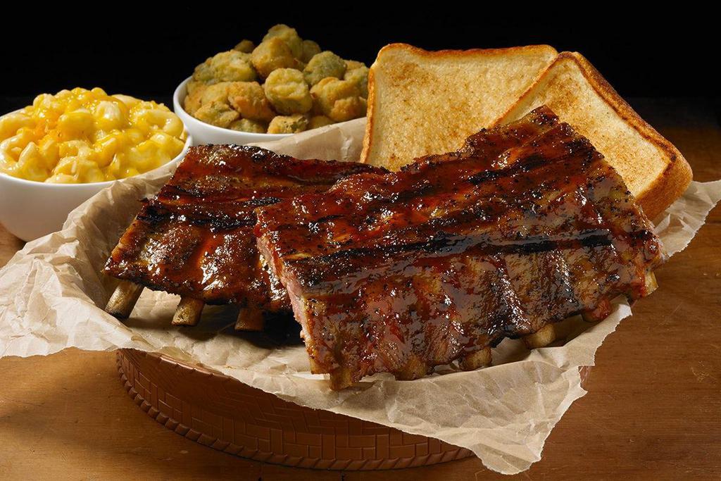 Full Rack Plate  · Slow-Smoked Baby Back Ribs, Served with Two Medium Sides and Texas Toast.