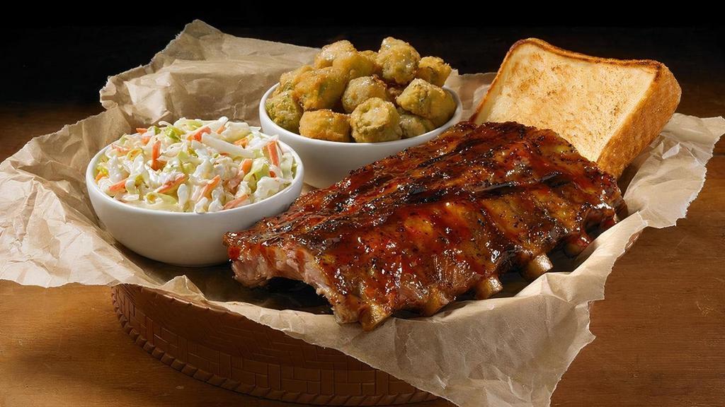 Half Rack Plate · Slow-smoked Baby Back Ribs, served with Two Regular Sides and Bread