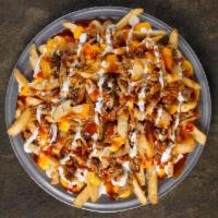 Loaded Bbq Fries · Fries loaded with Shredded Cheddar Jack Cheese, BBQ Pork, Original BBQ Sauce, and topped wit...