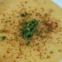 Lentil Soup · red lentils smoothly blended with spices. vegan.
