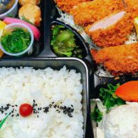 (B)Pork Tenderloin Katsu · Pork tenderloin katsu, seasonal side dishes, potato salad and rice & pickles.