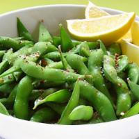 Edamame · steamed soybeans, lightly salted with lemon wedge.