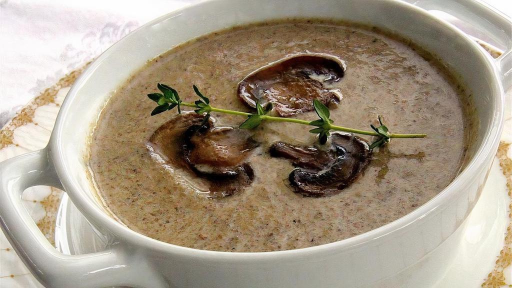 Wild Mushroom Soup · gamey mushroom soup, purée, with wild rice.