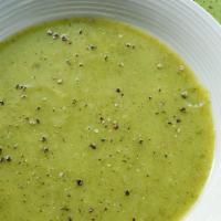  Zucchini Leek Soup · zucchini soup with strong leek flavor topped with fresh chopped leek.