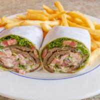 Gyro Wrap · Served with French fries, coleslaw, and pickle.
