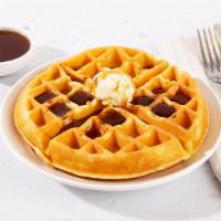 Belgian Waffle · One large Belgian-style waffle topped with butter and maple syrup.