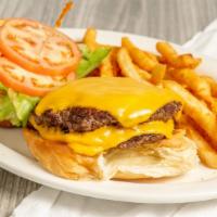 Tower Burger · Two of our 1/3 lb all beef patties piled high on a kaiser roll with American cheese, lettuce...