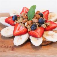 Pb Crunch · Honey roasted peanut butter, bananas, strawberries, blueberries, berry jam, granola, peanuts...