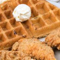 Chicken & Waffles · Hand season chicken strips & waffles