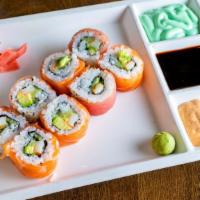 Rainbow Roll · Super California Wrapped With Salmon And Tuna.