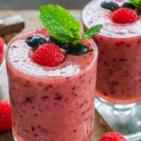 Berry Burst Smoothie · Fresh smoothie made with Raspberries, blackberries, strawberries, blueberries, and apple.