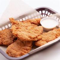 Chicken Tenders · Five pieces. Fried chicken tenders served with your choice of sauce.