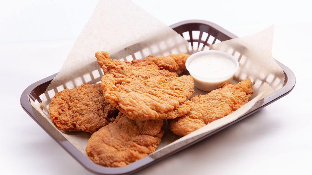 Chicken Tenders · Fried chicken tenders served with your choice of sauce. Five pieces.