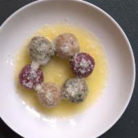 “South Tyrol” Canederli Spinach, Beets, Cheese, In Butter Sauce · Vegetarian.