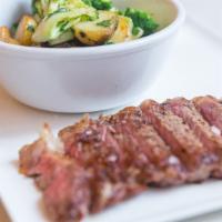 Pino’S Meat Shell Steak “Tagliata” With Broccoli & Roasted Potatoes, Barolo Sauce · 