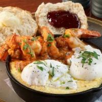 Shrimp & Grits · 3 Wild Caught U12 Shrimp Over Delta Grind Grits with our Creamy Cajun Sauce, Topped with 2 P...