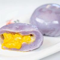 Sweet Purple Potatoes Mochi Breakfast · Served with salted egg.