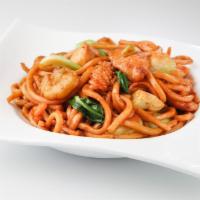 Seafood Pan Fried Udon Noodle · 