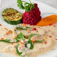 Cleopatra Style · Chicken sauteed with pignoli nuts, spinach, diced pastrami finished in a light cream sauce.