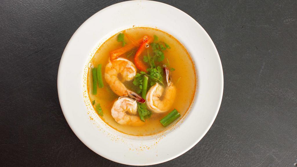 Tom-Yum Goong · Spicy. Shrimp soup with lemon grass and thai chilies.