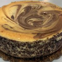 Marble Cheesecake · Plain cheesecake with chocolate swirl serves eight to ten slices.