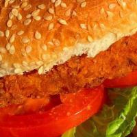 Fried Chik'N Sandwich · Crunchy fried chik'n patty with lettuce and tomato on a sesame bun. Add BBQ or buffalo sauce.