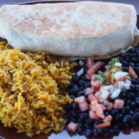 Burrito · rice, black beans, guacamole, pico de gallo, assorted cheese and lettuce, wrapped in a flour...