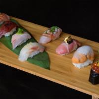 Dojo Omakase · 8 pieces of premium sushi (madai, akami, hamachi, king salmon, sawara, chutoro, hokkaido uni...